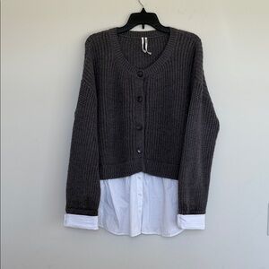 Anthropologie Charcoal Button-Up Cardigan
